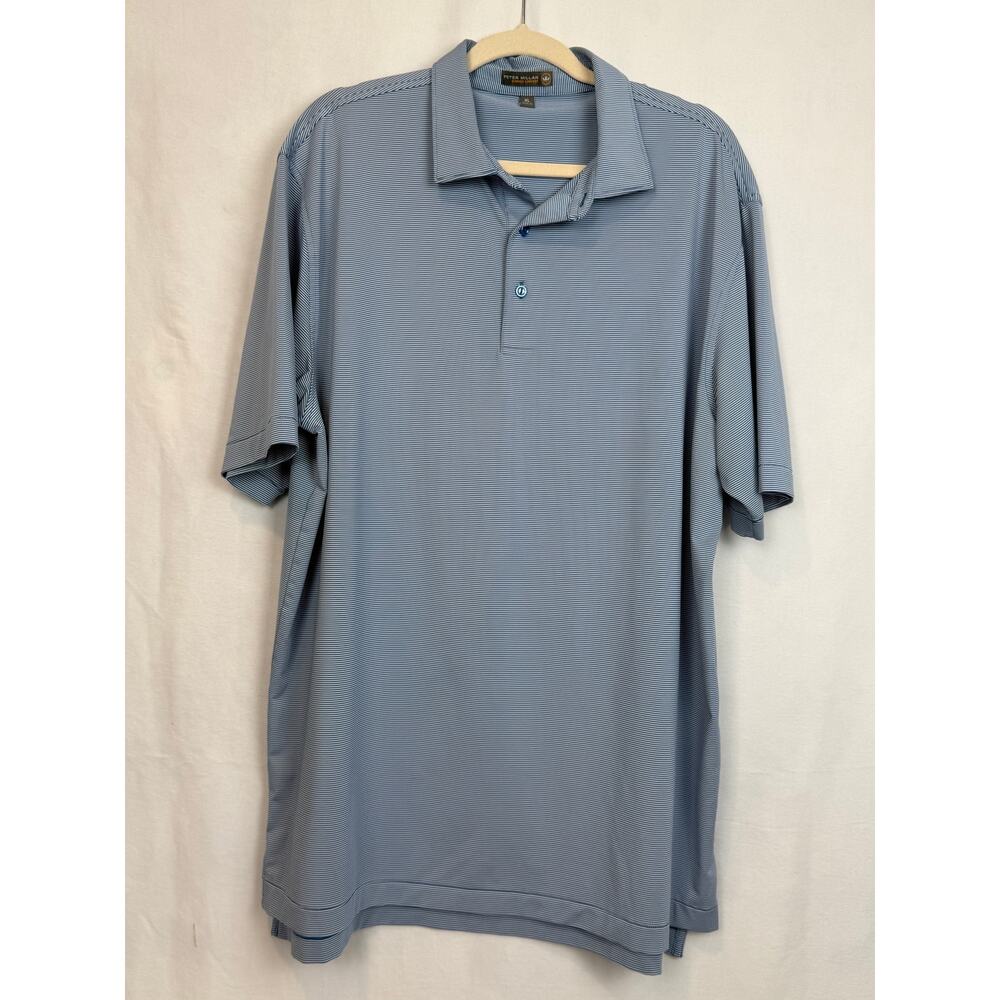 Peter Millar Summer Comfort Golf Polo Blue White Stripe Stretch SZ XL Polyester